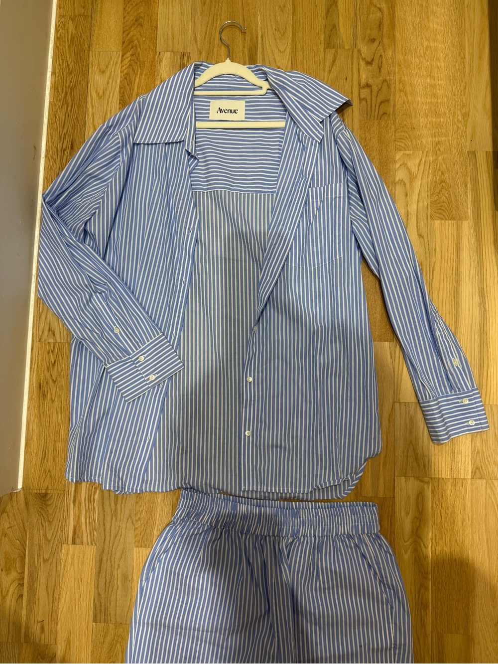 Avenue striped cotton shirt and shorts co-ord set